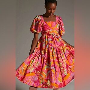 FARM Rio Vibrant Pink and Orange Midi Dress